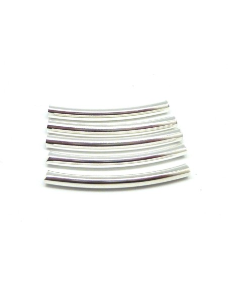 R-10 tubes légèrement incurvé en métal argenté lisse 4cm à gros trou - idéal création géométrique et graphique