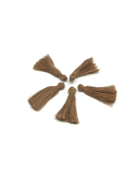Lot de 5 Petits Pompons marron café au lait 2,5cm - 3cm en polyester et coton