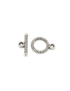 Lot de 10 Petits Fermoirs toggle rond strié en métal argenté