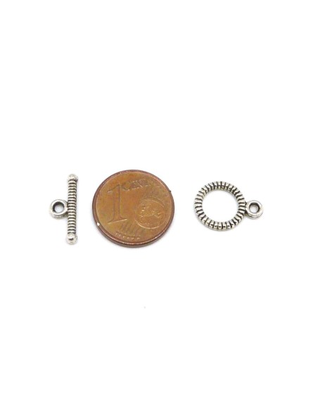 Lot de 10 Petits Fermoirs toggle rond strié en métal argenté