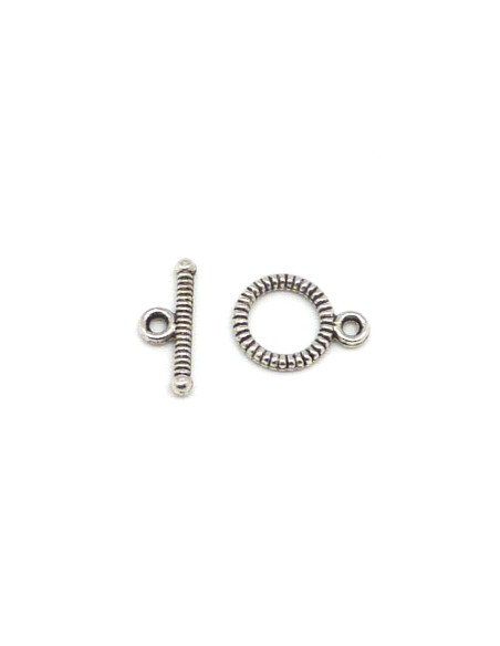 Lot de 10 Petits Fermoirs toggle rond strié en métal argenté