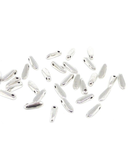 20 petites breloques navette pampille en métal argenté lisse