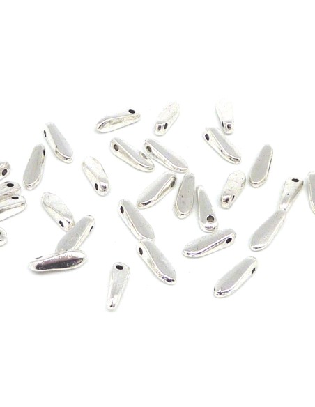 20 petites breloques navette pampille en métal argenté lisse