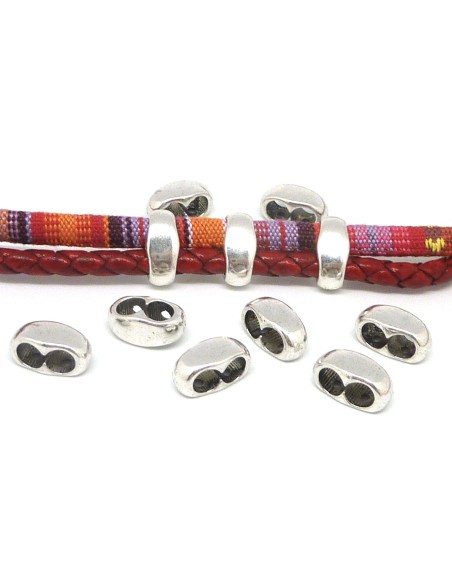perle passant "double trou" en métal argenté pour cordon 5,5mm