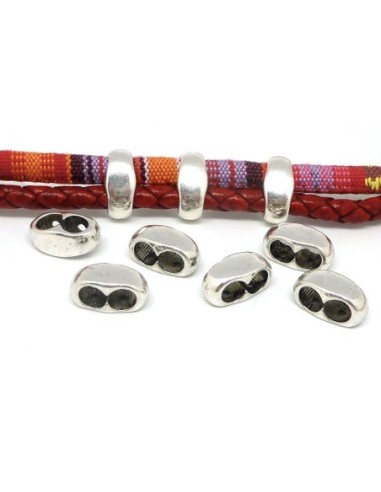 perle argenté 2 trous pour cordon cuir de 5mm
