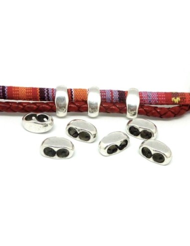 perle poussoir argenté 2 trous pour lanière cuir de 5mm pas chère