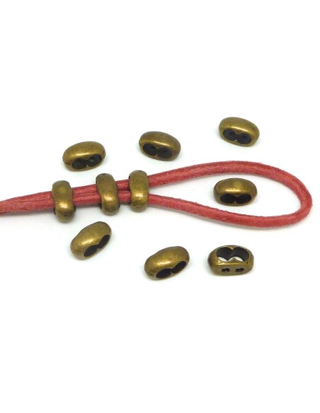 Perle double trou en métal de couleur bronze