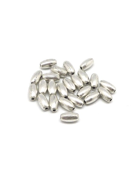 20 Perles grain de riz, ovale, olive en métal argenté lisse 7,6mm x 4mm