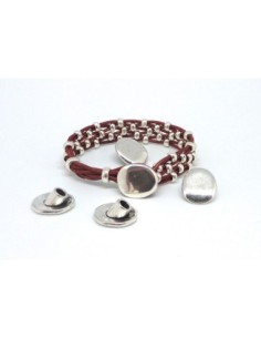 3 Embouts de finition fermoir cuir pastille, galet en métal argenté 17mm