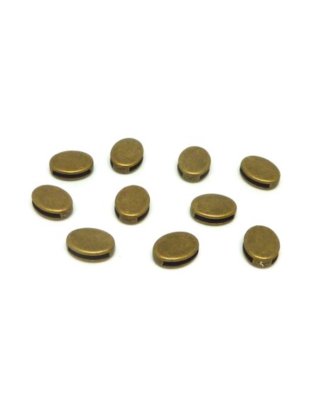 5 perles passant pastille ovale pour lanière de 10mm en métal de couleur bronze lisse