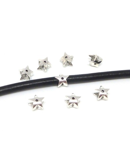 R-20 Perles étoile en métal argenté, à gros trou 5mm x 6,8mm , perles passant