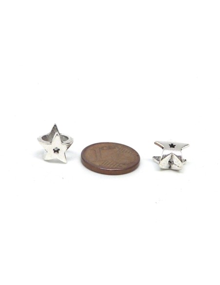 R-20 Perles étoile en métal argenté, à gros trou 5mm x 6,8mm , perles passant