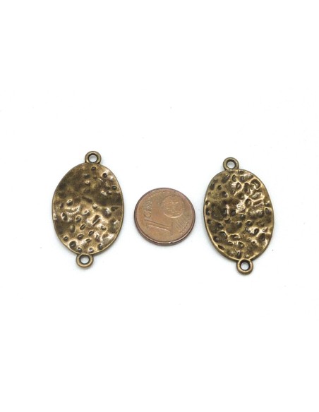 3 Connecteurs ovale martelé 33,3mm en métal de couleur bronze