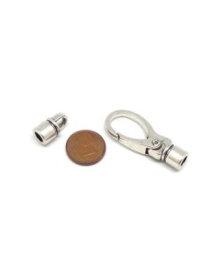 Fermoir mousqueton avec embout pour cordon cuir 5mm en métal argenté vieilli 2