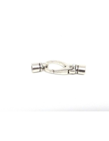 Mousqueton avec embout pour cordon cuir 5mm en métal argenté vieilli