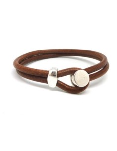 Fermoirs bouton pastille pour cordon cuir ou bracelet multi rangs en métal argenté lisse - 2 cordons de 4mm