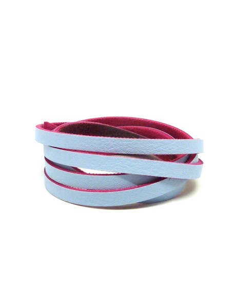 R-1m Cordon plat cuir synthétique parme gris de lin et rose fuchsia 5,5mm - simili cuir