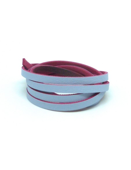 R-1m Cordon plat cuir synthétique parme gris de lin et rose fuchsia 5,5mm - simili cuir