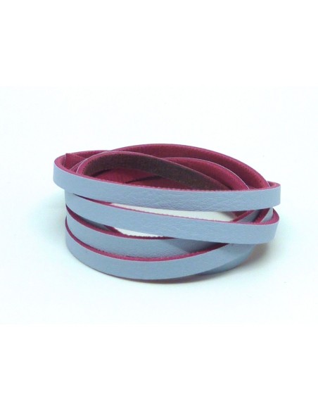 R-1m Cordon plat cuir synthétique parme gris de lin et rose fuchsia 5,5mm - simili cuir