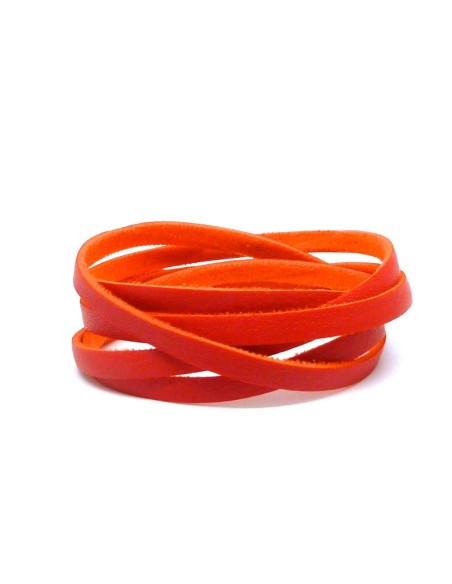 R-1m Cordon plat cuir synthétique rouge et orange vif 5,5mm - simili cuir