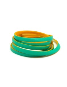 1m Cordon plat cuir synthétique vert opaline et jaune...