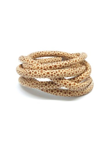 35 cm cordon simili cuir 6mm imitation léopard de couleur beige et marron caramel