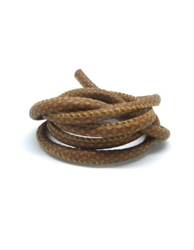 1m cordon simili cuir 6mm imitation serpent, écailles de couleur marron châtain