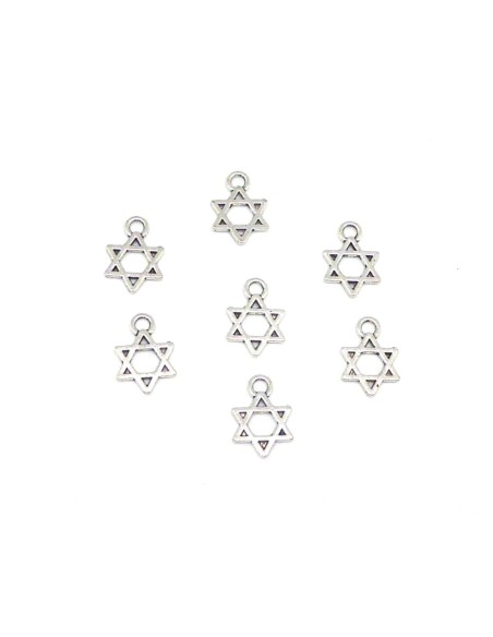 R-25 Breloques pendentif, étoile de David en métal argenté 13,1mm