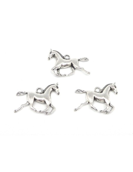 2 Breloques pendentif cheval en métal argenté 25,6mm
