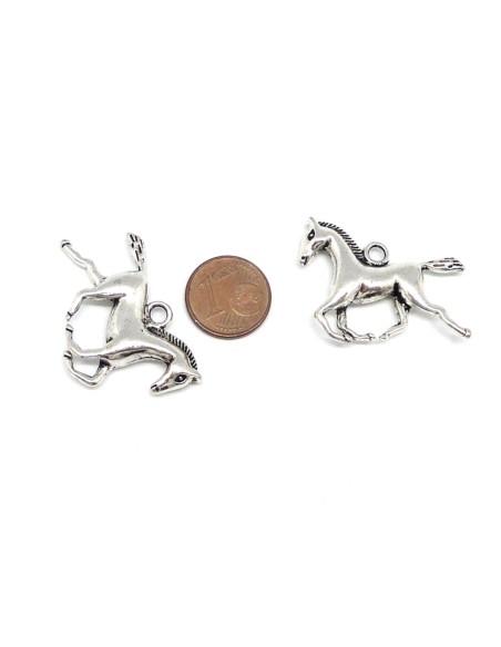 2 Breloques pendentif cheval en métal argenté 25,6mm