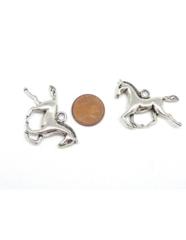 2 Breloques pendentif cheval en métal argenté 25,6mm
