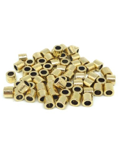 50 Perles tube 5mm lisse en métal doré pâle trou 3mm