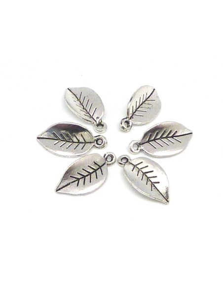 Breloque feuille 18,4mm en métal argenté