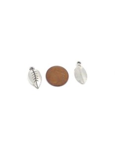 Breloque feuille 18,4mm en métal argenté 2