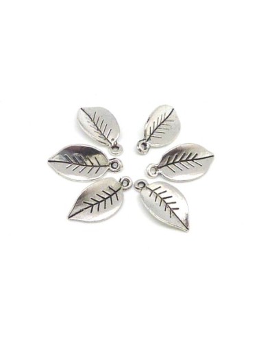 Breloque feuille en métal argenté pas chère