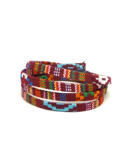 R-70cm Lanière ethnique, cordon plat ethnique en coton tissé 5mm - multicolore dominante rouge grenat