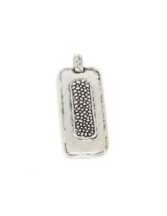 Grand pendentif rectangle travaillé style bohème ethnique chic en métal argenté