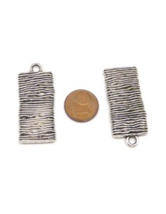 Grand Pendentif Rectangle travaillé  style bohème ethnique chic en métal argenté 2