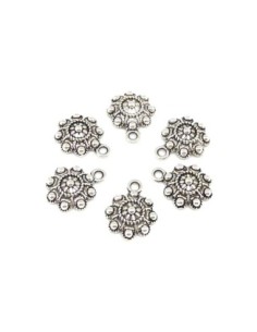 20 breloques sequin fleur travaillé style vintage en métal argenté 15,2mm