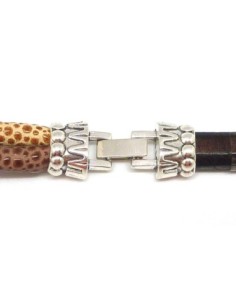 Fermoir clip pour cuir regaliz ou 2 cordons de 5mm en métal argenté travaillé