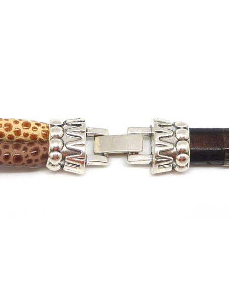 Fermoir clip pour cuir regaliz ou 2 cordons de 5mm en métal argenté travaillé