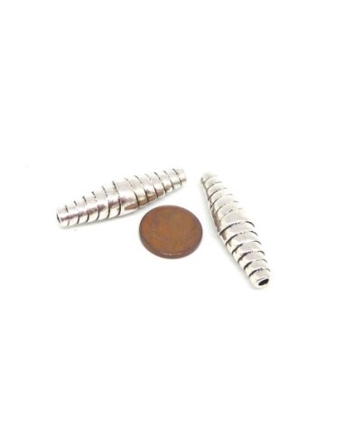 2 Grandes perles tubes effilées strié en métal...