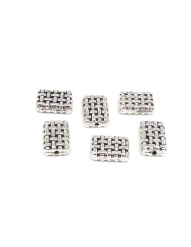 10 Perles en métal argenté rectangle comme tissé, strié 11,7 x 8,4mm