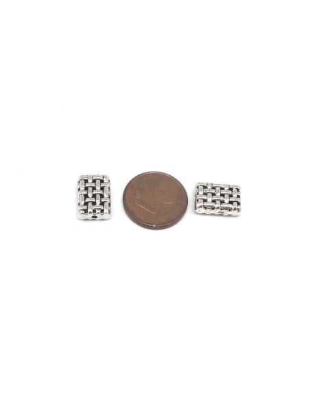10 Perles en métal argenté rectangle comme tissé, strié 11,7 x 8,4mm