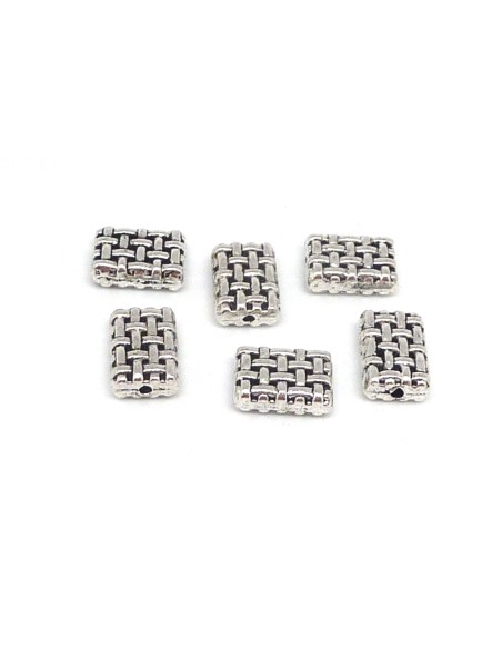 10 Perles en métal argenté rectangle comme tissé, strié 11,7 x 8,4mm