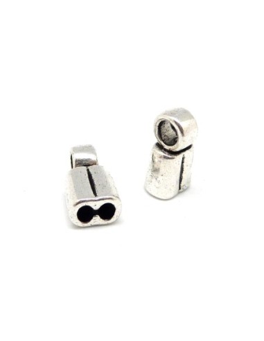 Embouts double pour cordon de 3mm en métal argenté lisse