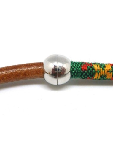 Fermoir aimanté boule, rond pour cordon de 5,5-6mm en métal argenté adapté au cordon ethnique