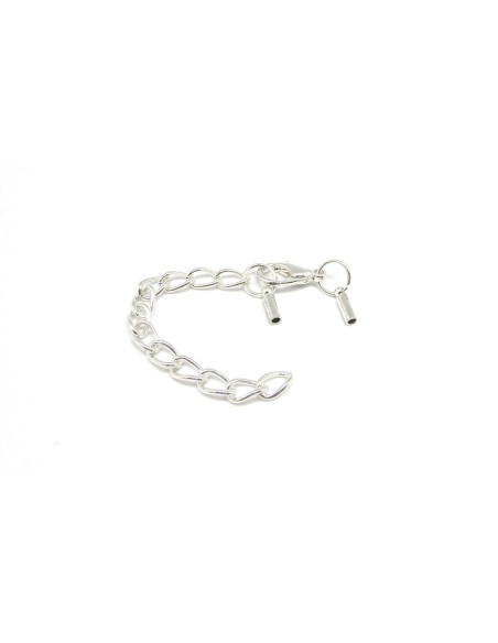 R-2 Fermoirs mousqueton embout rond pour fil de 1mm en métal argenté brillant avec chaine de rallonge