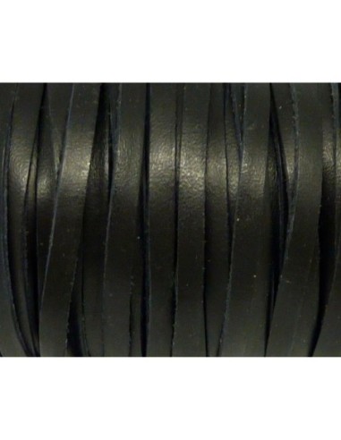 R-1m Lanière Cuir plat 5mm noir - CUIR VERITABLE