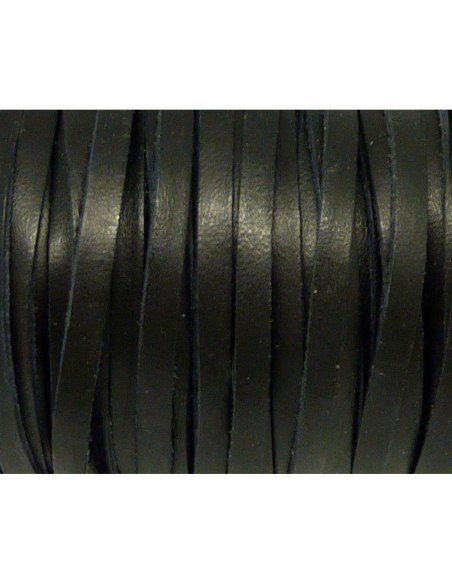 R-1m Lanière Cuir plat 5mm noir - CUIR VERITABLE